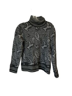 Geiger Austria Wool Paisley Turtleneck Sweater Gray Black Size 40 EU